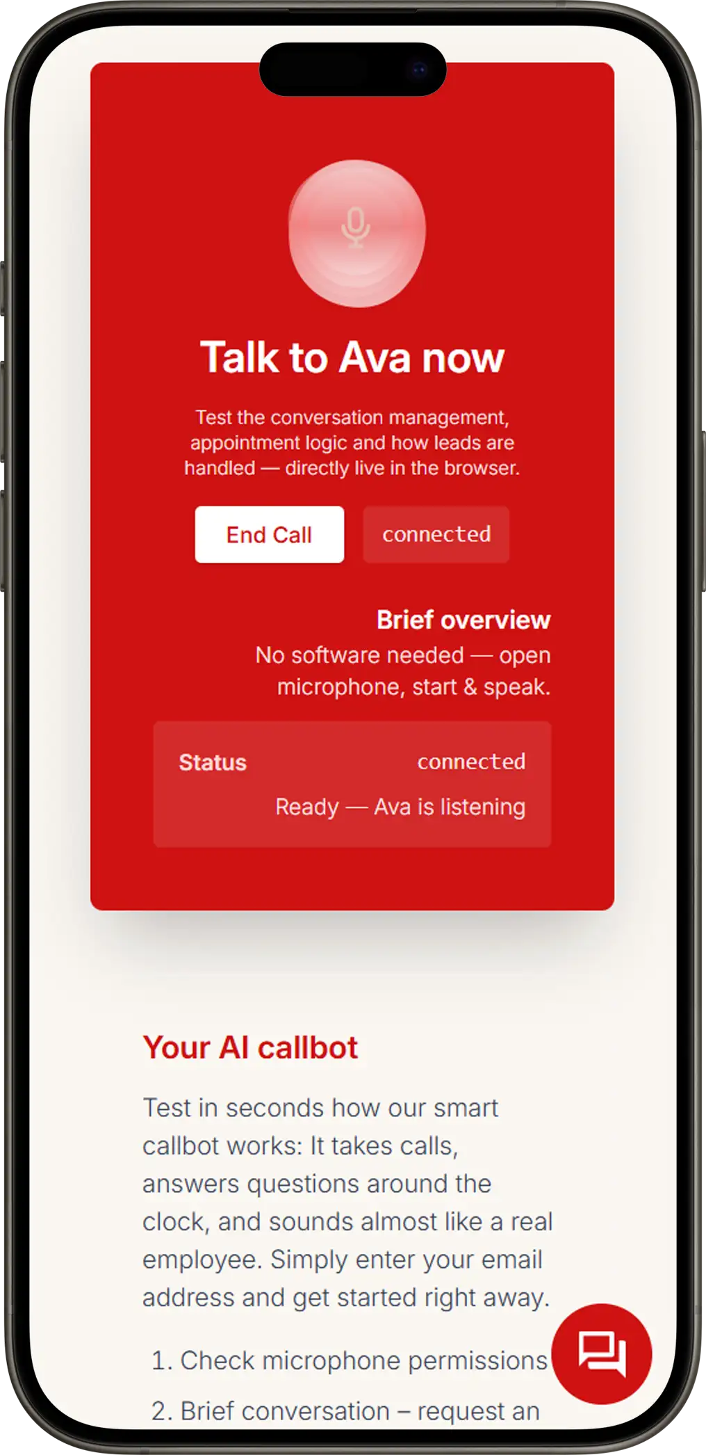 AVA chatbot on mobile