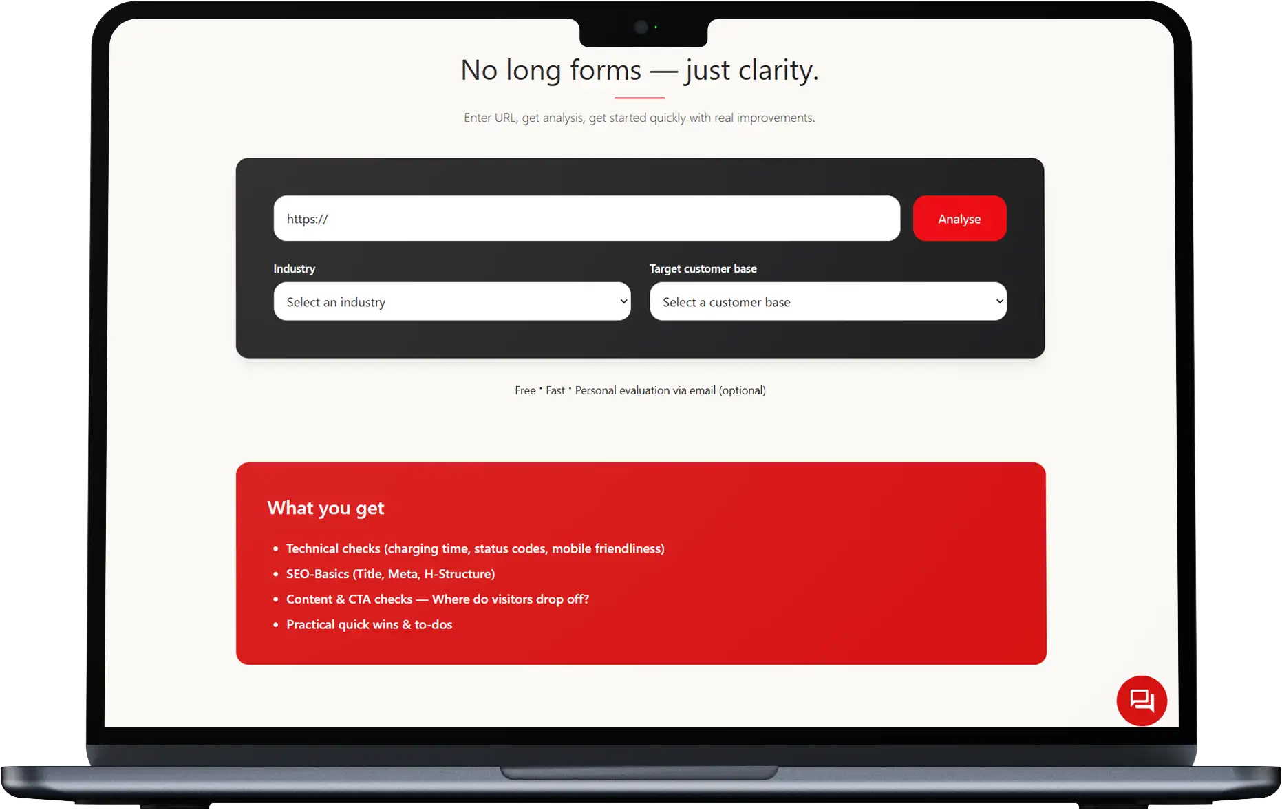 Website analyzer mock on laptop